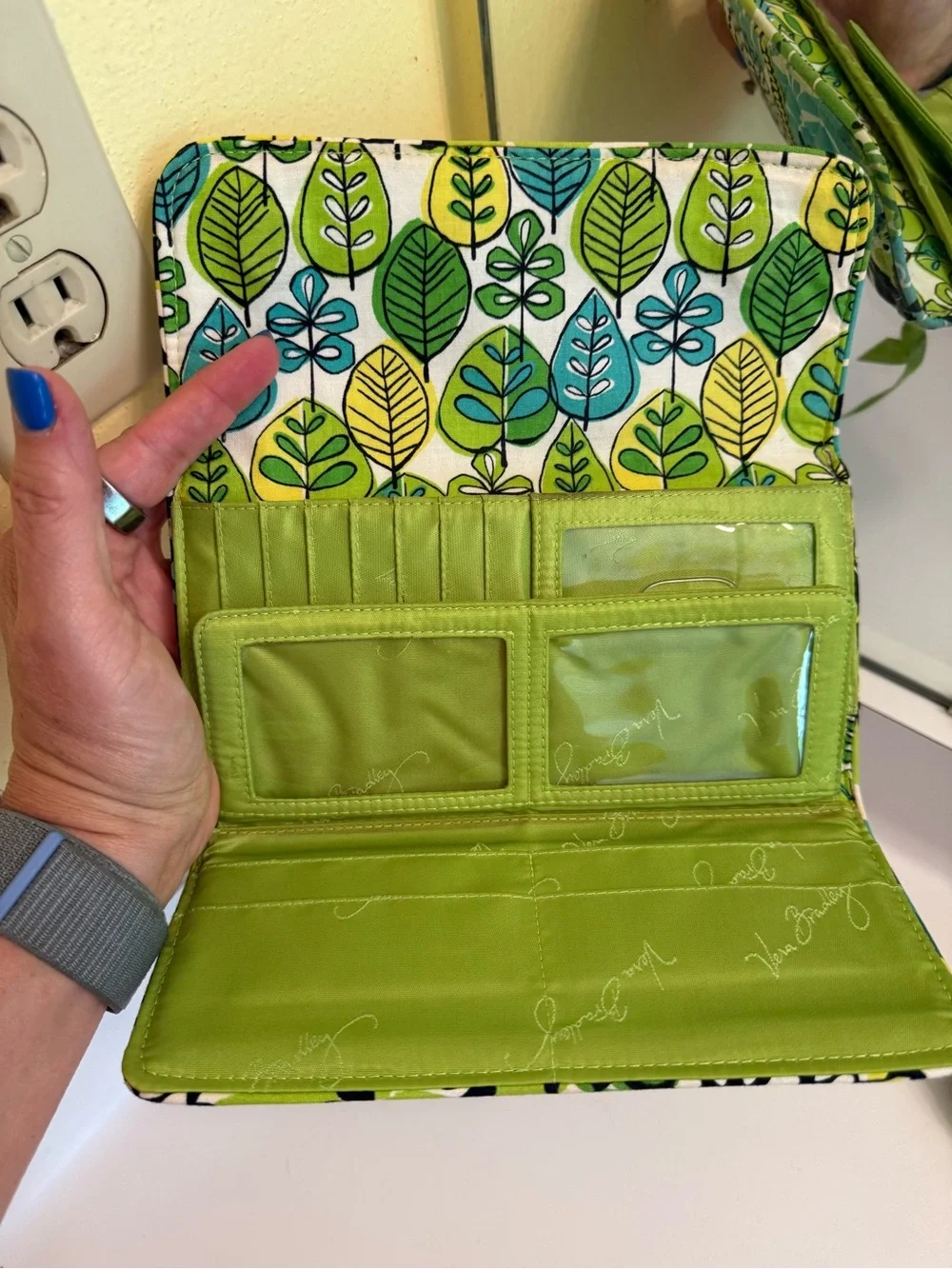 Vera Bradley Green Multi Quilted Wallet & Coin Purse Set